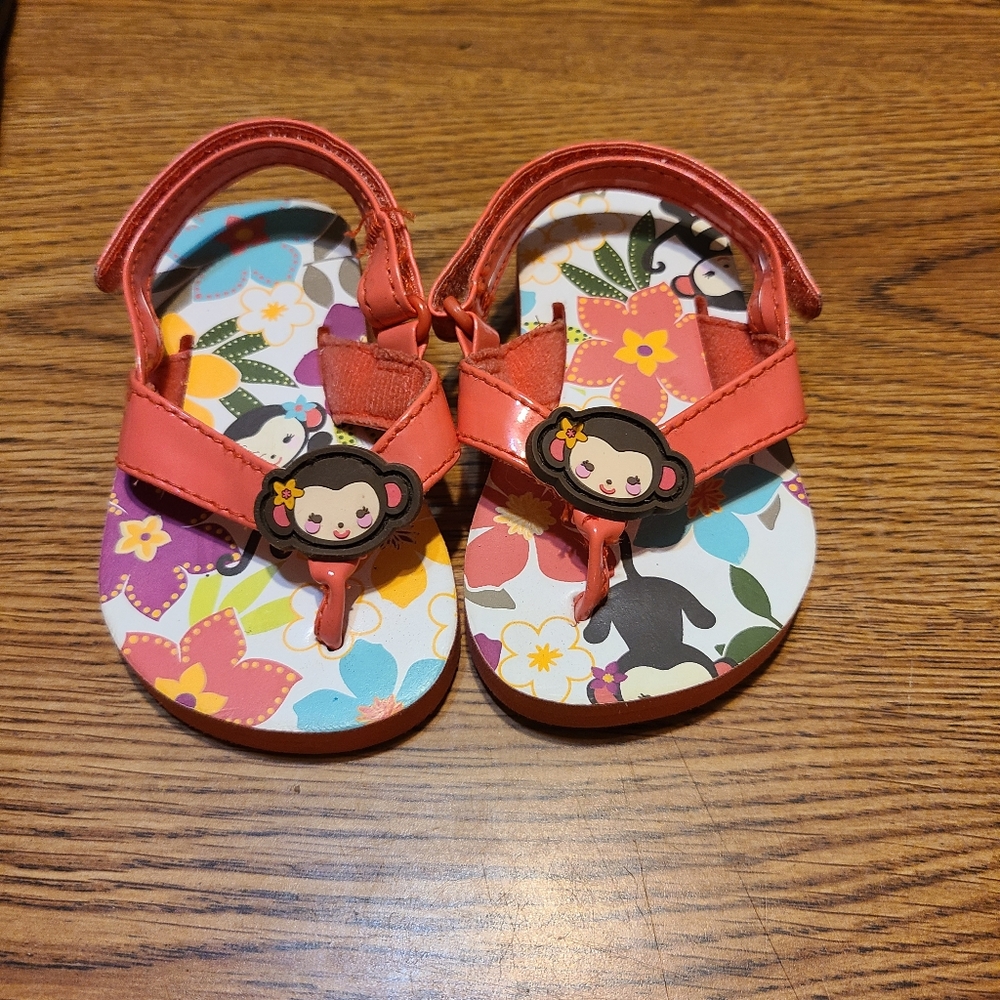 Gymboree Silly Monkey Toddler Girls Coral FlipFlop Sandals Jungle Floral Sz 3/4